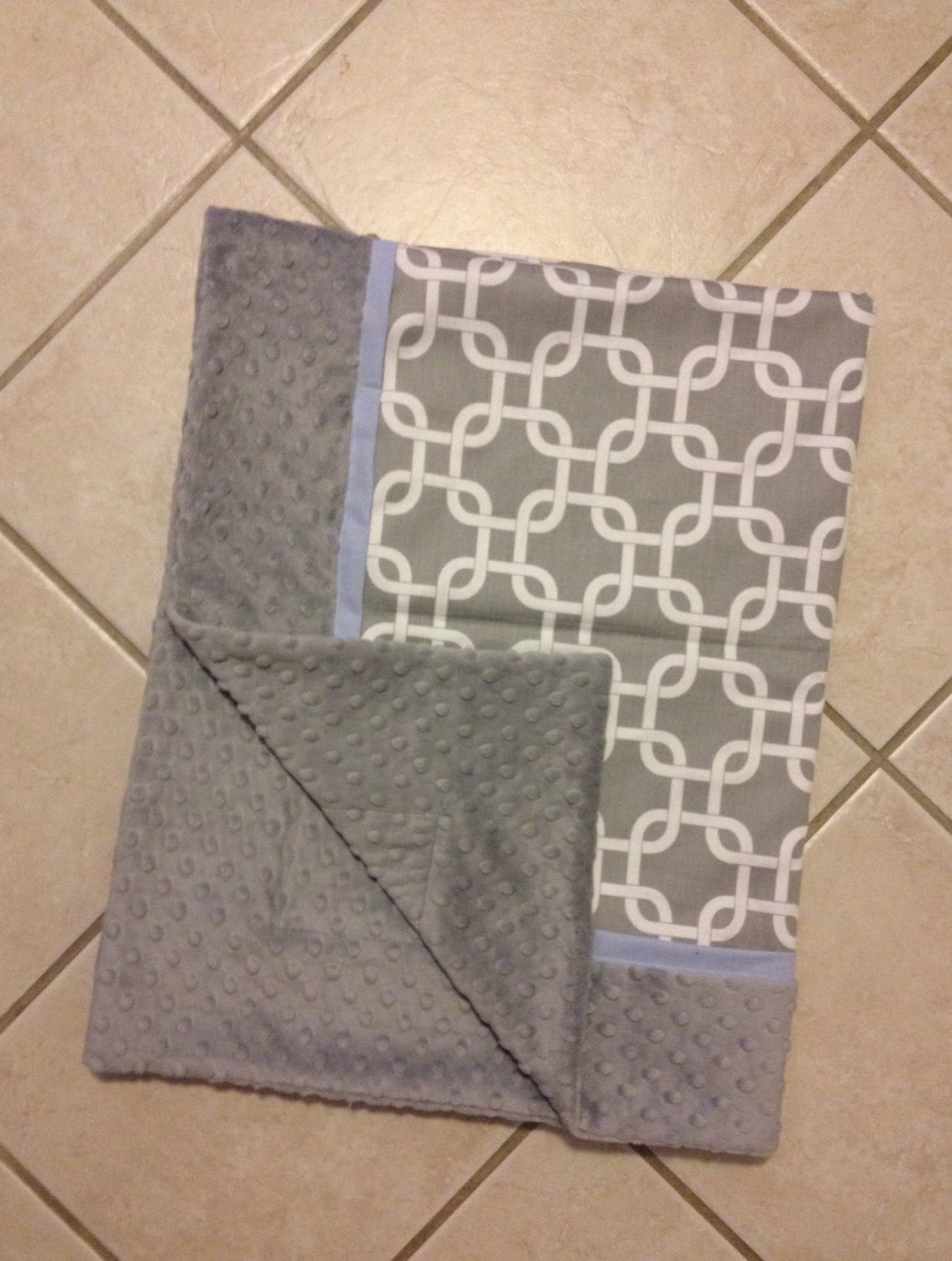 Baby blanket baby blue and gray minky dot