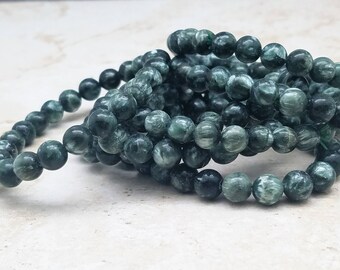 8 - 9mm Seraphinite Smooth Round Bracelet Strands, 7 Inch