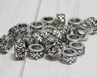 5x8mm - Large Hole Beads - Tibetan Silver Beads - Silver Spacers - Large Hole Spacers - Antique Silver - Metal Spacers - 20pcs - (716)