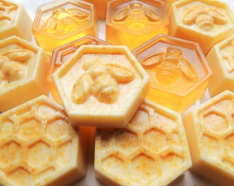HONEY or GOATSMILK with Lemon Peel SOAPS, Set of 3, Goats Milk with Lemon Peel or Honey Bee-Honey Comb Soaps, Your Choice, Wedding Favors