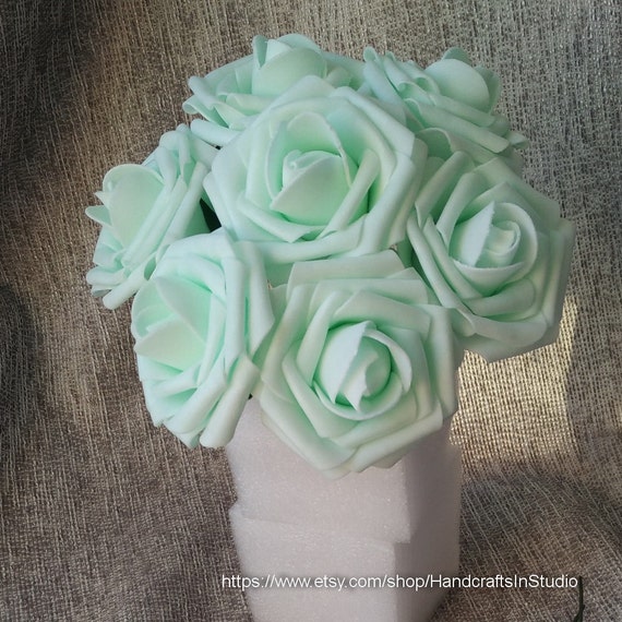 Mint Green Roses Fake Flowers 3 Artificial Wedding