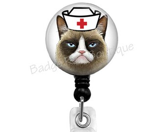 RN Grumpy Cat Badge Reel, Nurse Grumpy Cat Badge Holder, Retractable Badge Reel, ID Badge Reel, Nurse Badge Reel, Name Badge Reel, 256B