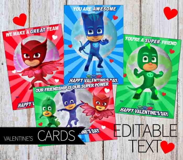 Valentine s Day PJ Masks PRINTABLE Editable Cards Instant