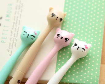 Set of 4 Cat Pens / Very Cute and Pretty Cat Pens in 4 Different Colours / Kitty Cat Pens