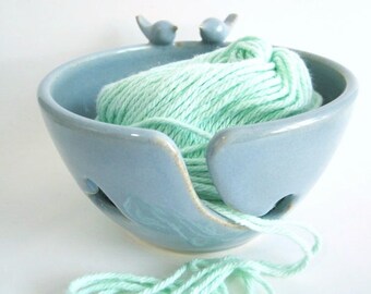 Blue birds, Yarn bowl, Knitting bowl, craft storage, organization, yarn holder, Handmade ceramic pottery