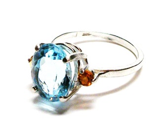 Topaz ring, sky blue topaz, topaz accent ring, birthstone ring, blue orange, s71/2 "Blue Dancer"