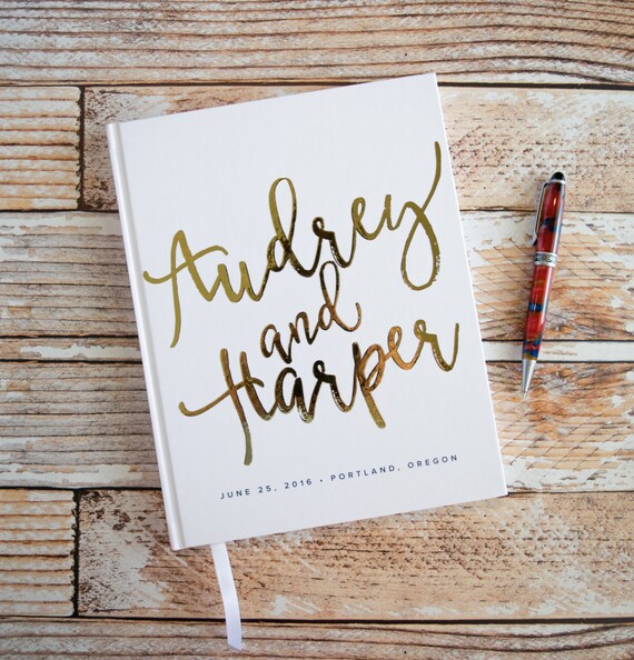 real gold foil wedding guest book black pages lines silver photo wedding guest book