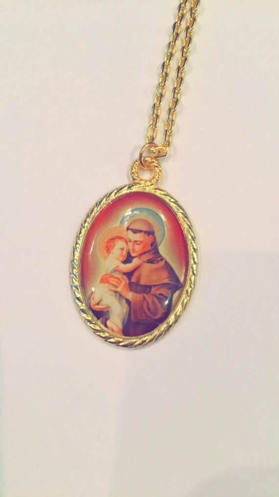 Gold St Anthony Medal Necklace