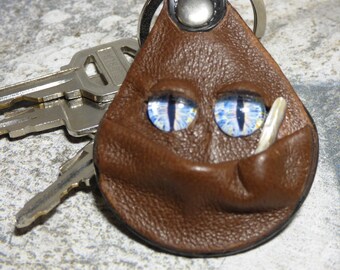 Hand Made Leather Key Chain Ring Fob With Face Eye Key Purse Charm Monster 340