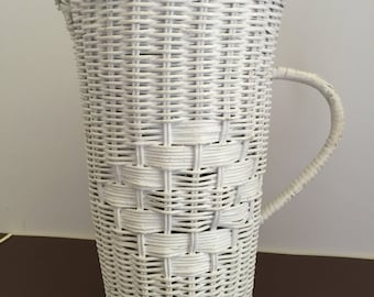 White Wicker Pitcher with Removable Plastic Pitcher & Lid Insert