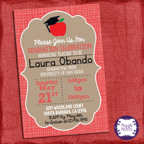 Teacher Graduation Invitation Graduation Invitation Grad