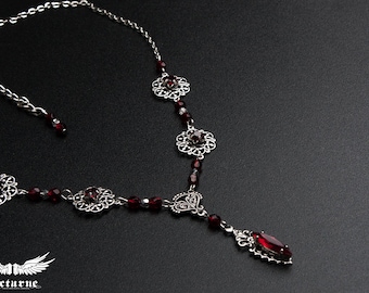 Victorian Necklace - Red Gothic Necklace with Crystals - Gothic Victorian Jewelry