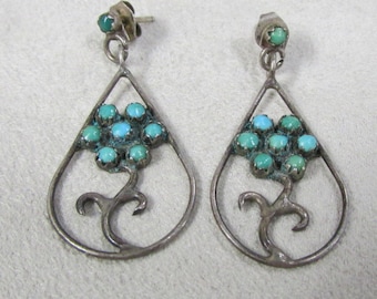 Zuni Turquoise and Sterling Silver Dangle Post Earrings