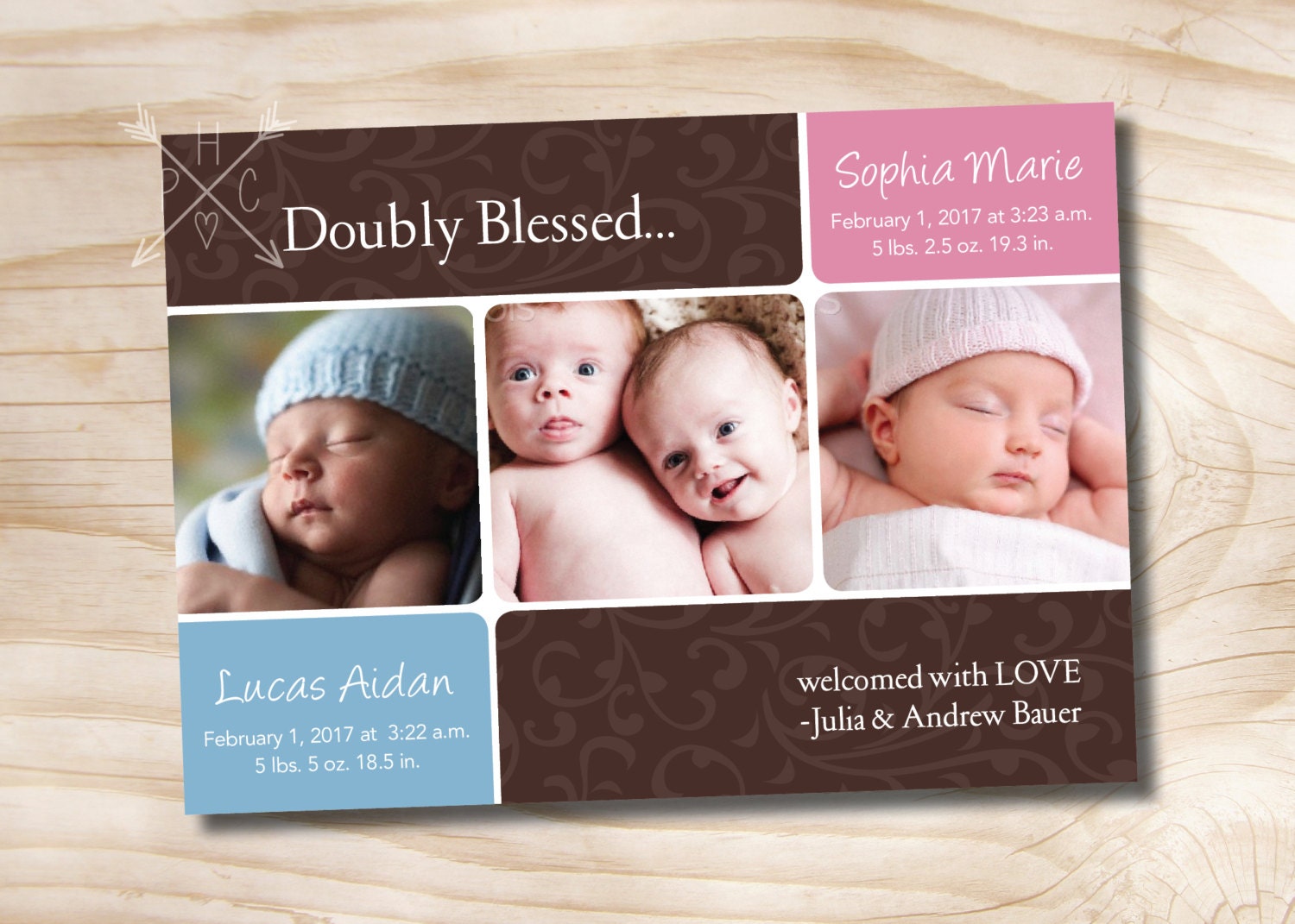 doubly blessed twins birth announcement baby girl baby boy twin girl birth announcements