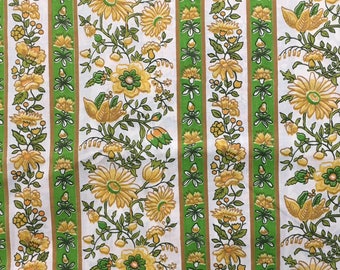 Cotton Fabric / Green Floral Fabric / Yellow Floral Fabric / Retro Floral Fabric / Yellow and Green Fabric / Vintage Floral Fabric