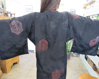 Vintage Black and Red Silk Kimono