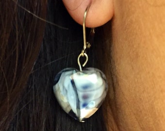 Fluted Glass Heart Earrings