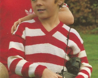 Vintage Boy's Striped V Neck/ Football Sweater Knitting PDF Pattern
