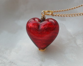 Venetian Murano Glass Red Heart Necklace