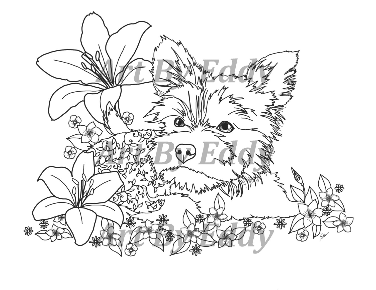 art of yorkie single coloring page