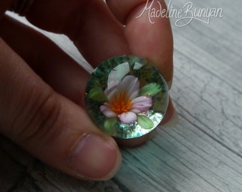 Everlasting cherry blossom Marble, unusual gift, collectible glass art, sphere, lampwork, flower, implosion, flower marble, sakura