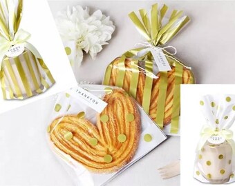 JParadise - 20/30/40 pcs Golden Striped Plastic Bag/ Golden Polka Dot Plasic Bag/ Gift Bag/ Mix Style Bags/ Bridal Shower/ Wedding