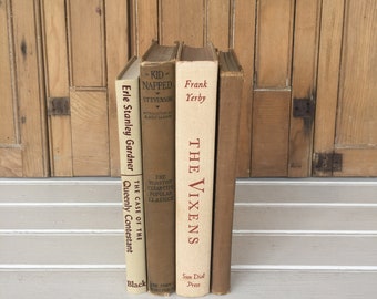 Vintage Book Decor, (L), Beige, Taupe, Brown, 4 Decorative Books, Book Set, Old Books, Cottage Style, Home Decor