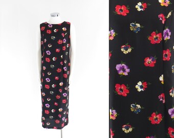 90s Floral Dress 90s Club Kid Clothing Sheer Maxi Dress 90s Dress Grunge Dress Black Red Floral Dress Sleeveless Womens Summer Dress Large