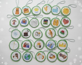 Felt Jesse Tree Ornament Set for Advent Christian Advent Calendar green leading to Christmas Heirloom Jesse Tree Ornaments