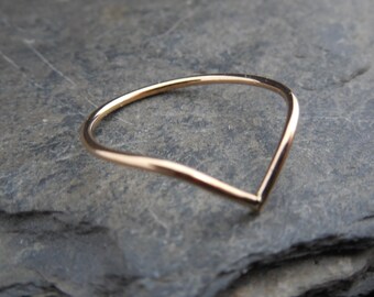 Chevron 14k Gold filled ring, or sterling silver 0.925 thin ring, made at your size. V ring. Skinny ring, thin ring, stacking ring.