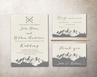 Mountain Wedding Invitation Printable, Winter Wedding Invitation, Modern Christmas Wedding Invitation, Printable Wedding Invitation Suite
