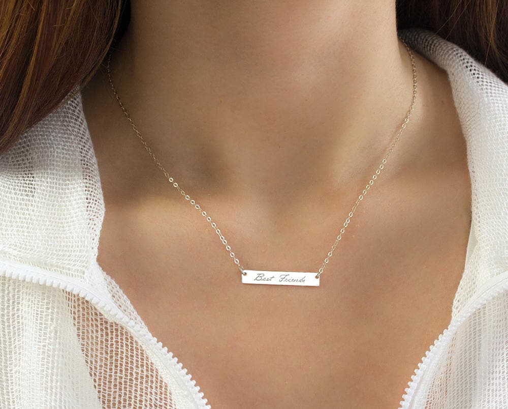Sterling Silver Bar Necklace Custom Engraved Necklace Silver