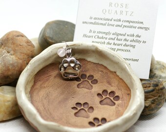 Pet Memorial Gift Personalized/Dog Loss Note/Rose Quartz Stone for Grief/Handmade Pottery Keepsake/Rainbow Bridge/Dog Cat Pet Sympathy Gift