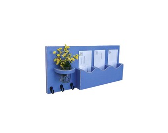 Mail Organizer - Mail And Key Holder - Key Hooks - Jar Vase - Organizer - Painted Distressed Wood - Wall Hanging