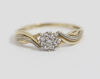 9ct Gold Band Illusion Set Diamond Ladies Engagement Ring Size UK P US 7.75