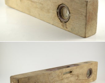 Vintage Wood Level, Wooden Spirit Level, Primitive Wooden Level Tool, Rustic Carpenters Tool, Wooden Tool, Rustic Decorative Tool