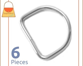 1-1/4 Inch D Rings, Nickel Finish, 6 Pieces, Handbag Purse Bag Making Hardware Supplies, 1-1/4", 1.25 Inch, 1.25", RNG-AA086