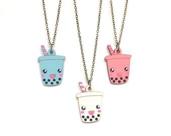Cute Boba Necklace - Handmade - laser cut - laser cut jewelry
