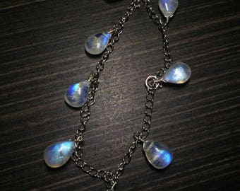 Moonstone Bracelet-Adjustable Charm bracelet-Gemstone bracelet-Silver bracelet-Gifts for Her-June birthstone-wire wrapped natural jewelry