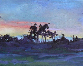 Painting on Sale, Tropical Sunset Painting, 6x18 Landscape Painting , Florida Painting,"As Evening Fell", Reduced from 225.00