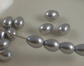 Glass Pearl Beads 7x5mm Teardrop Silver (Qty 25) Z-7x5PT-SLV
