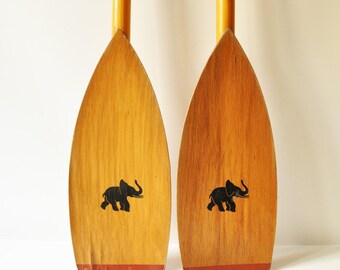 Vintage Wooden Canoe/Kayak Oars- Boat Paddles with Elephant Figurine