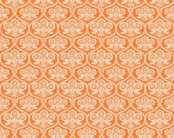 Orange Halloween Damask Fabric, Happy Haunting, Riley Blake C4671 Orange, Deena Rutter, Orange & Cream Damask Halloween Quilt Fabric, Cotton