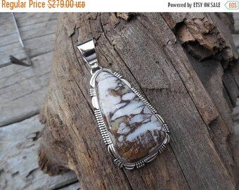 ON SALE Large Wild Horse magnesite pendant handmade and signed in sterling silver, By Rick Tolino, a Navajo silversmith