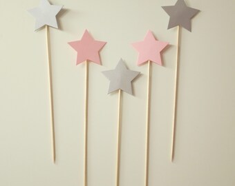 5 Silver&BabyPink Star Cake Toppers