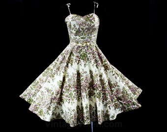 XS 1950s Sun Dress & Bolero Jacket - Size 2 - 50s Full Skirted Frock - Sequins On Cotton - Pink - Green - Jeanne Barrie - Bust 32 - 42063