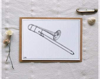 Trombone ~ Gift Card featuring Watercolour & Ink Illustration