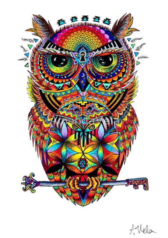 Owl Art Spirit Animal Art Spiritual Art Flower of Life