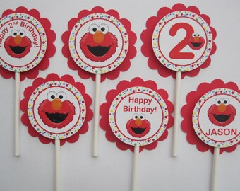 12 Elmo Birthday Party - Cupcake Toppers