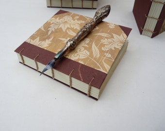 Small coptic notebook, rustic, floral, vintage look, recycled